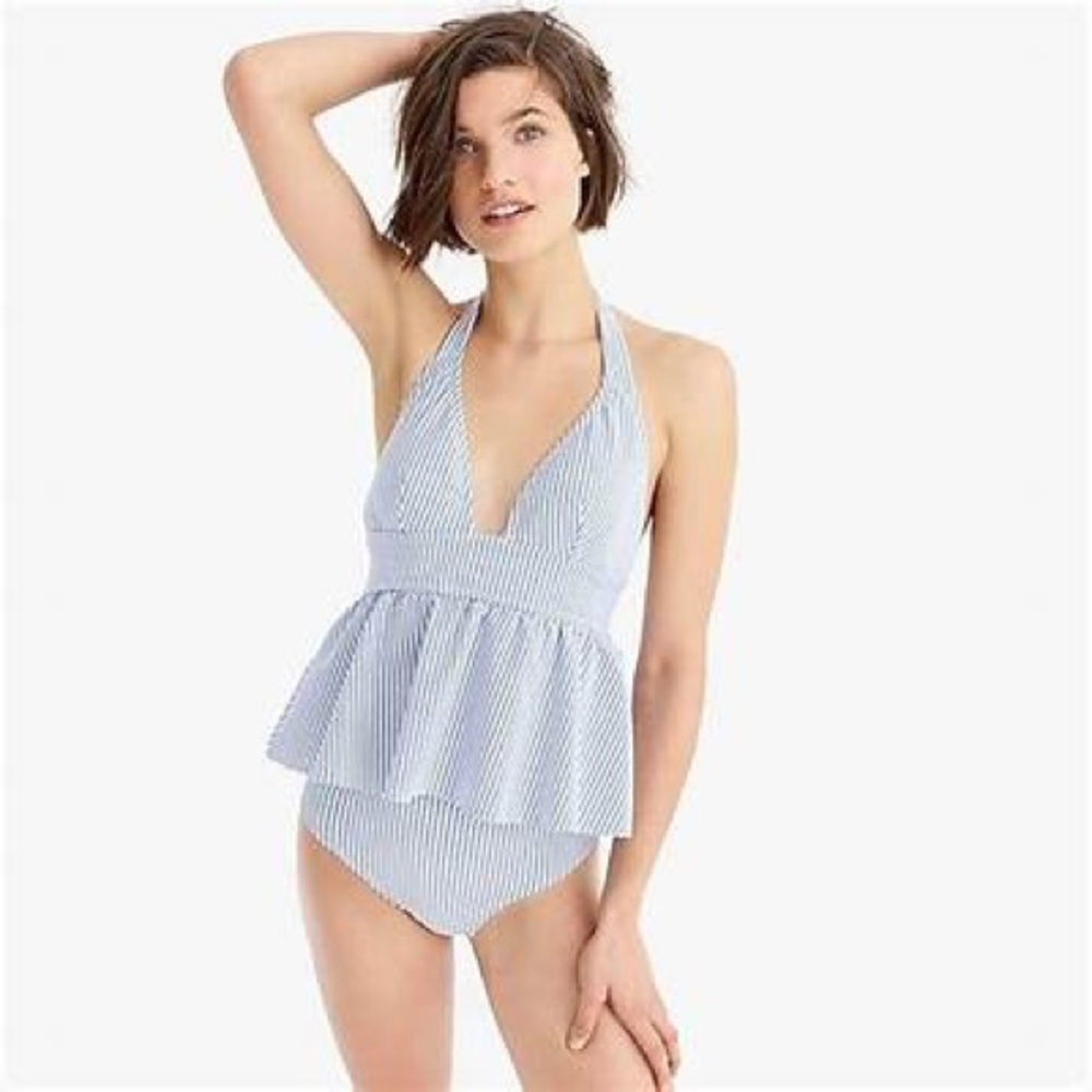 J.crew Large searsucker Tankini peplum